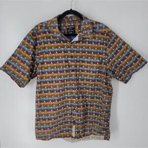 Kavu Mountain Stripe Graphic Button Down Short Sleeve Tee XL